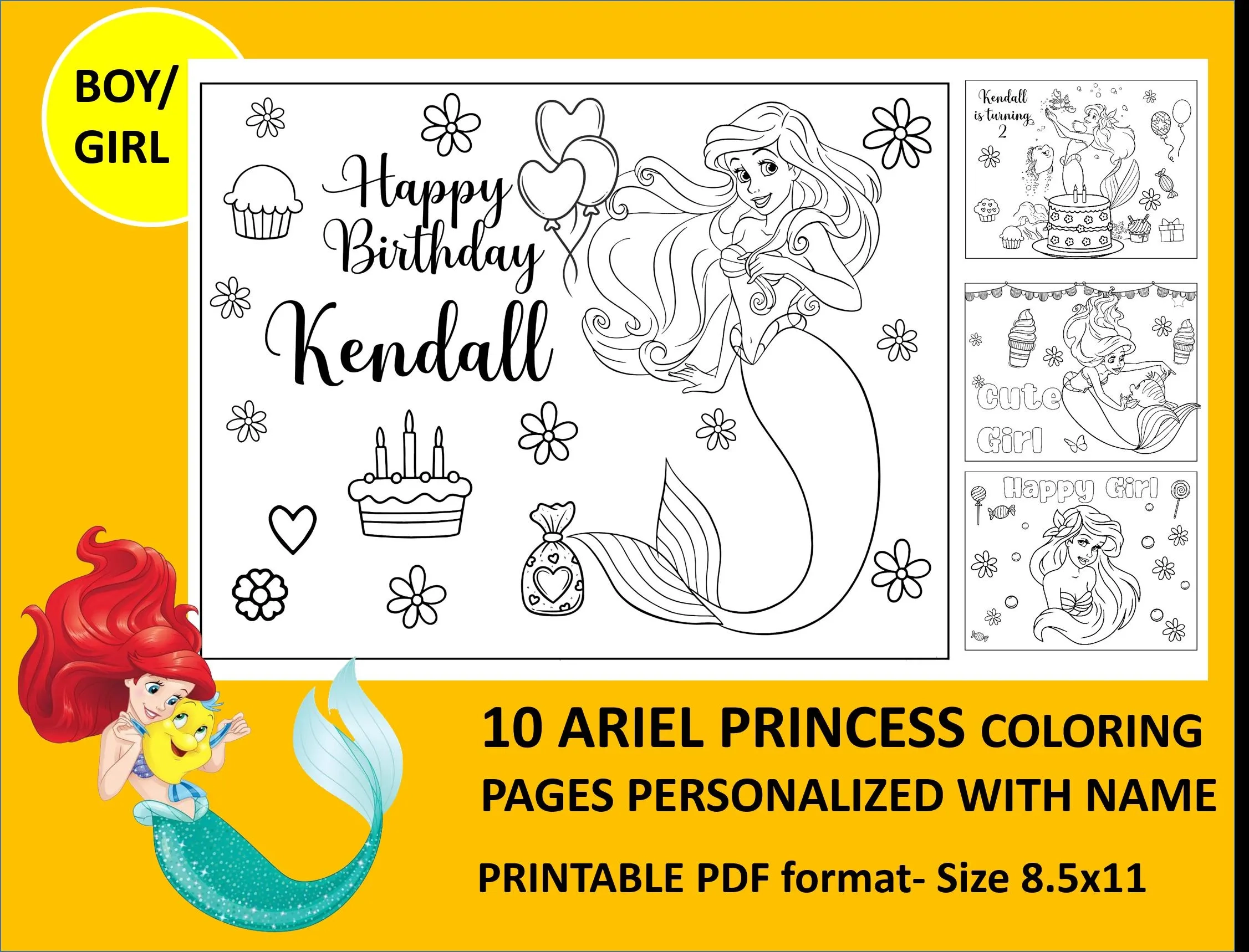 10 Printable The Little Mermaid Coloring Pages For Birthday Personalized With Name PDF Format Etsy 10 Printable The Little Mermaid Coloring Pages For Birthday Personalized With Name PDF Format Etsy