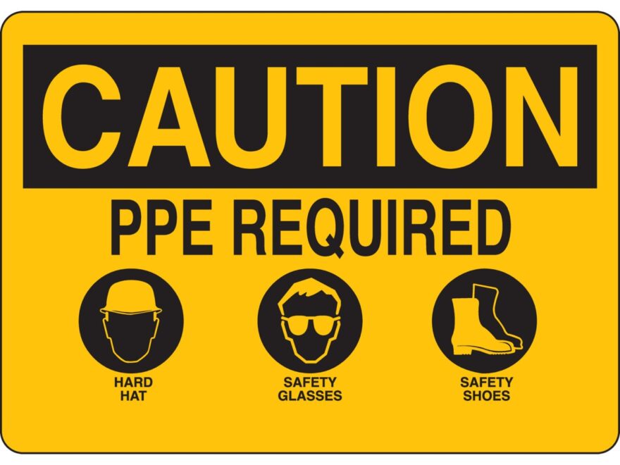 Brady Part 131961 CAUTION PPE Required Hard Hat Safety Glasses Safety Shoes Sign BradyID