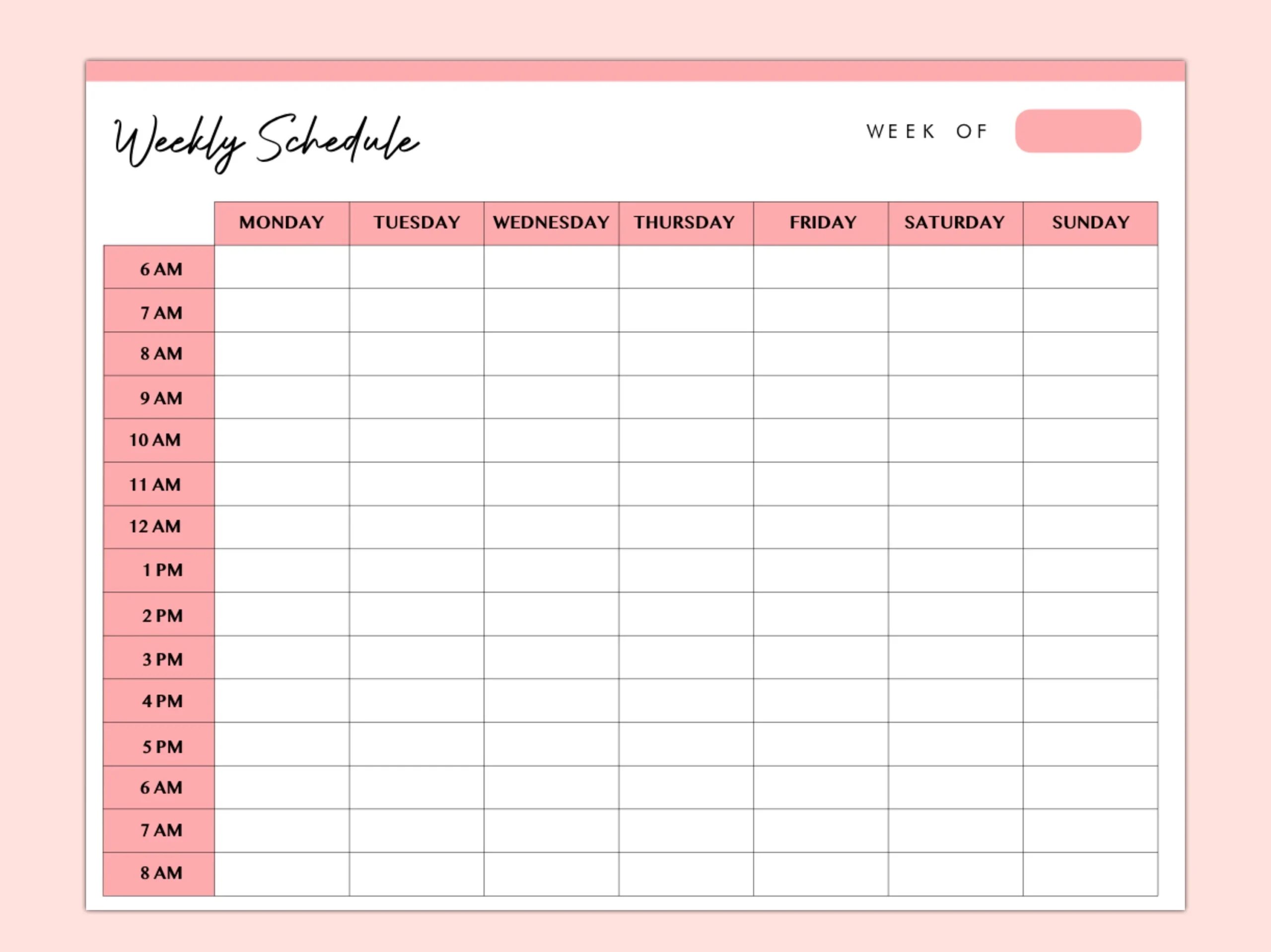 Hourly Weekly Schedule Landscape Weekly Planner Printable Weekly Organizer Weekly Agenda Desk Planner PDF Instant Download Etsy