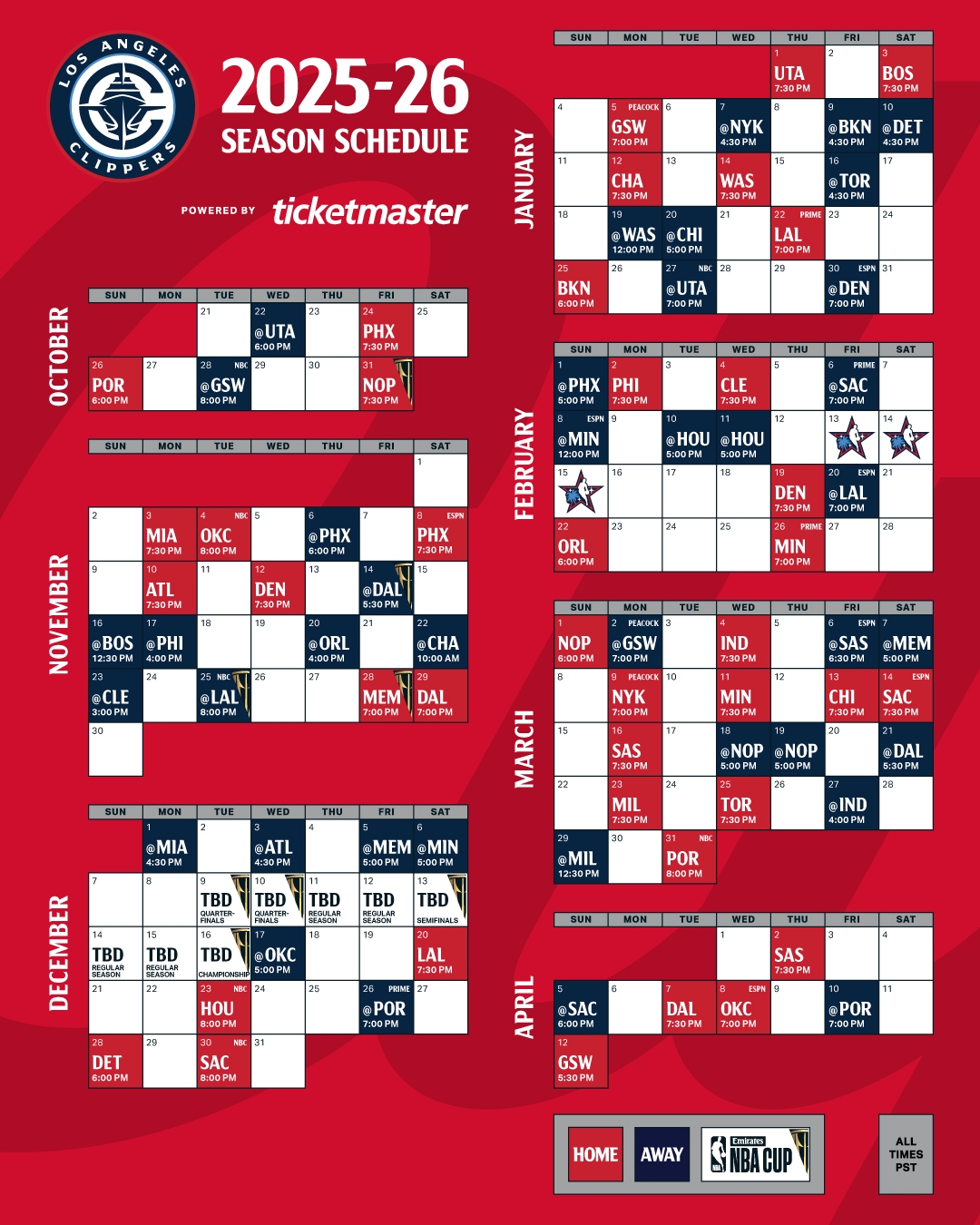 La Clippers Printable Schedule La Clippers Printable Schedule