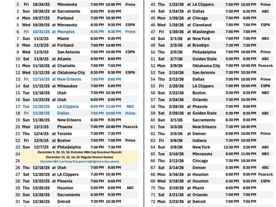 Lakers Full 2025 26 Schedule R lakers
