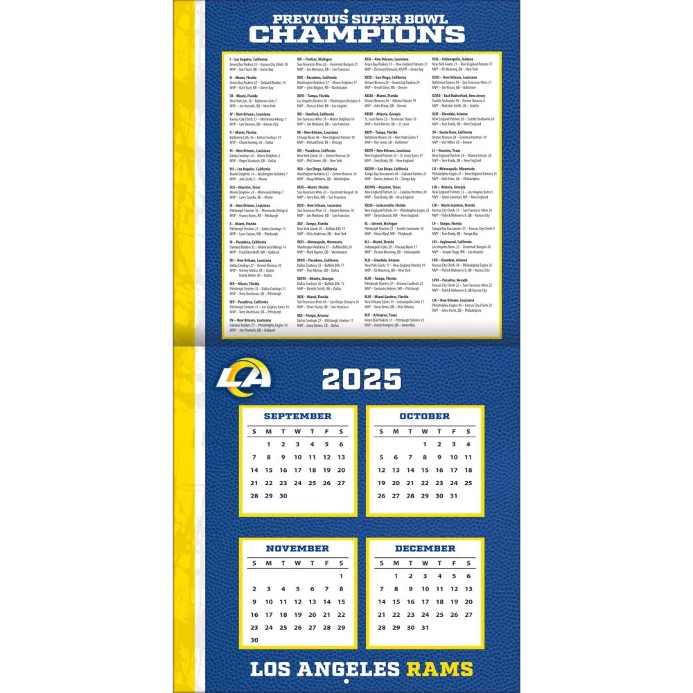 NFL Los Angeles Rams 2026 Wall Calendar Calendars