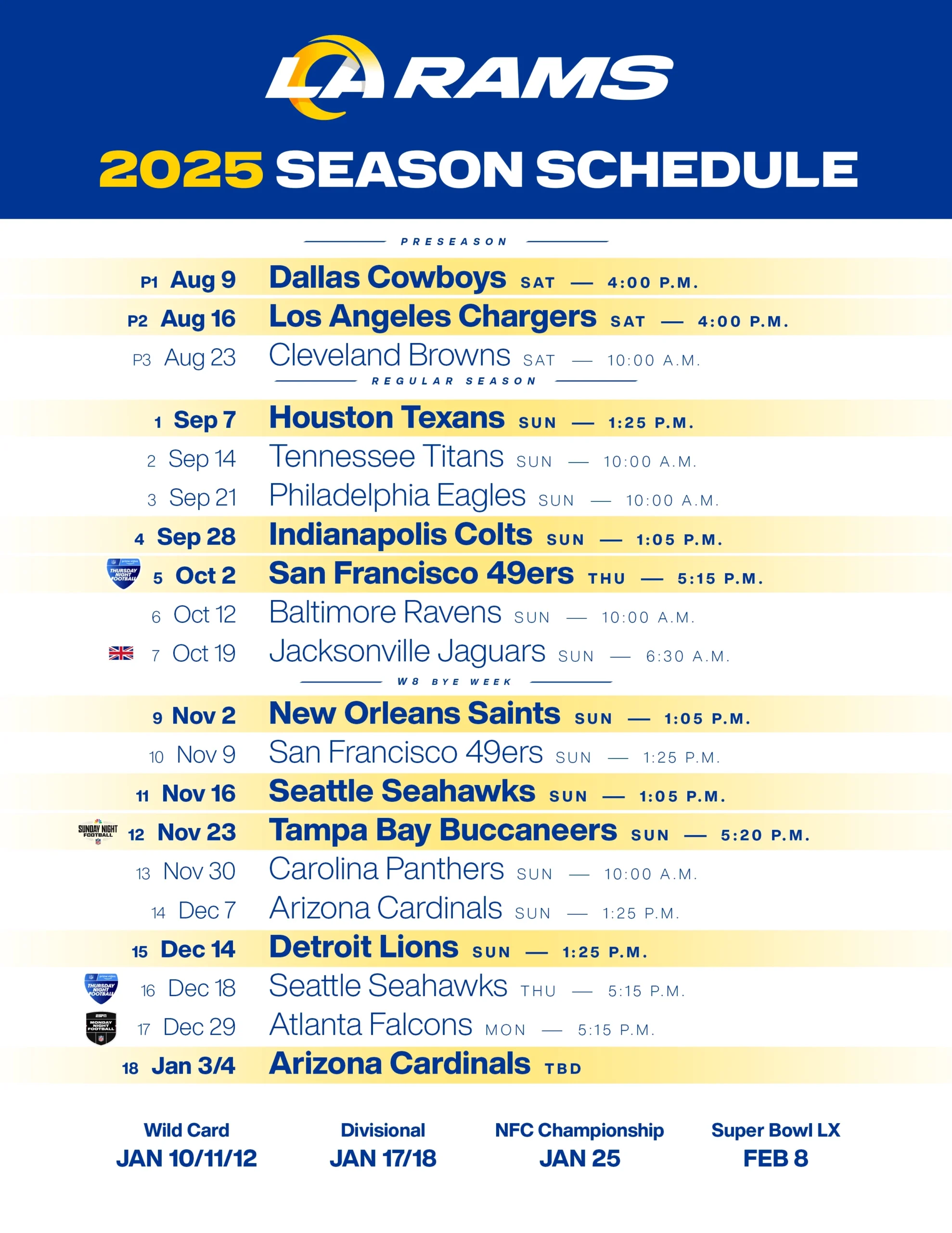 Rams 2025 Printable Season Schedule PDF Therams