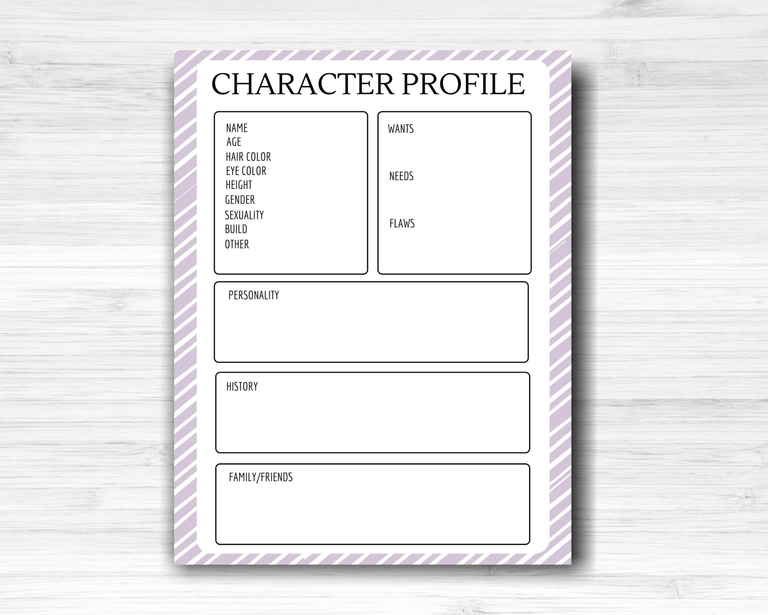 Printable Character Profile Sheet