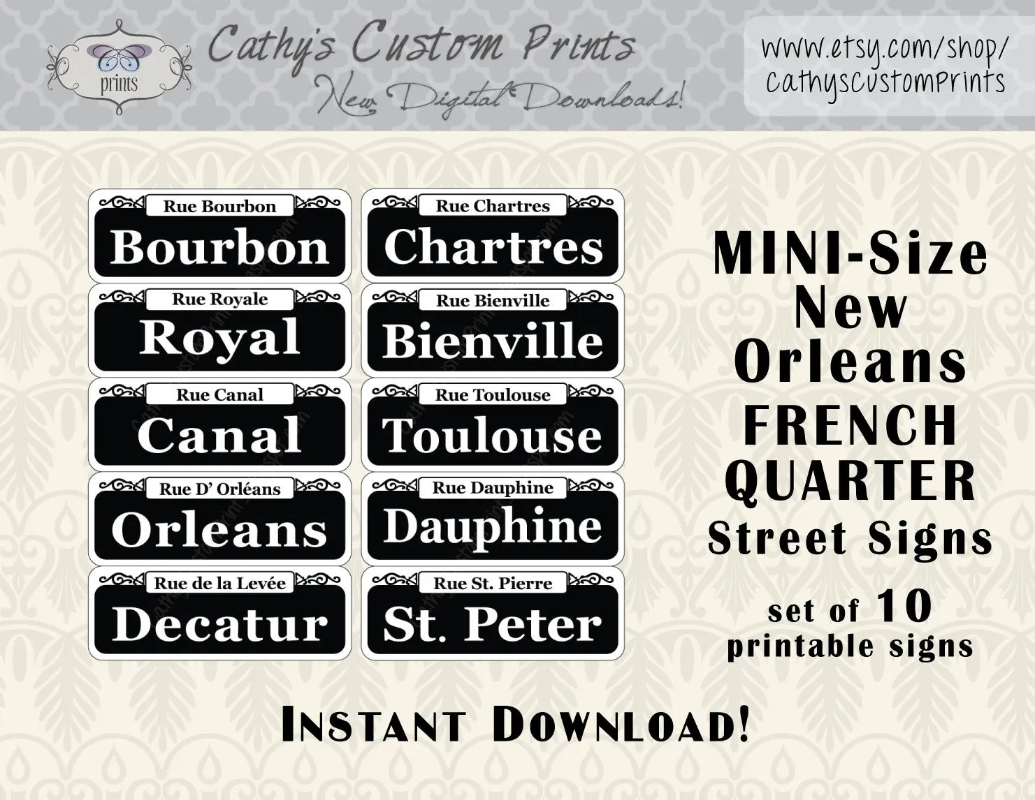 10 MINI New Orleans French Quarter Printable Signs Set Of 10 Printable Bourbon Street Signs Mardi Gras Decor Wedding Decor NOLA Etsy