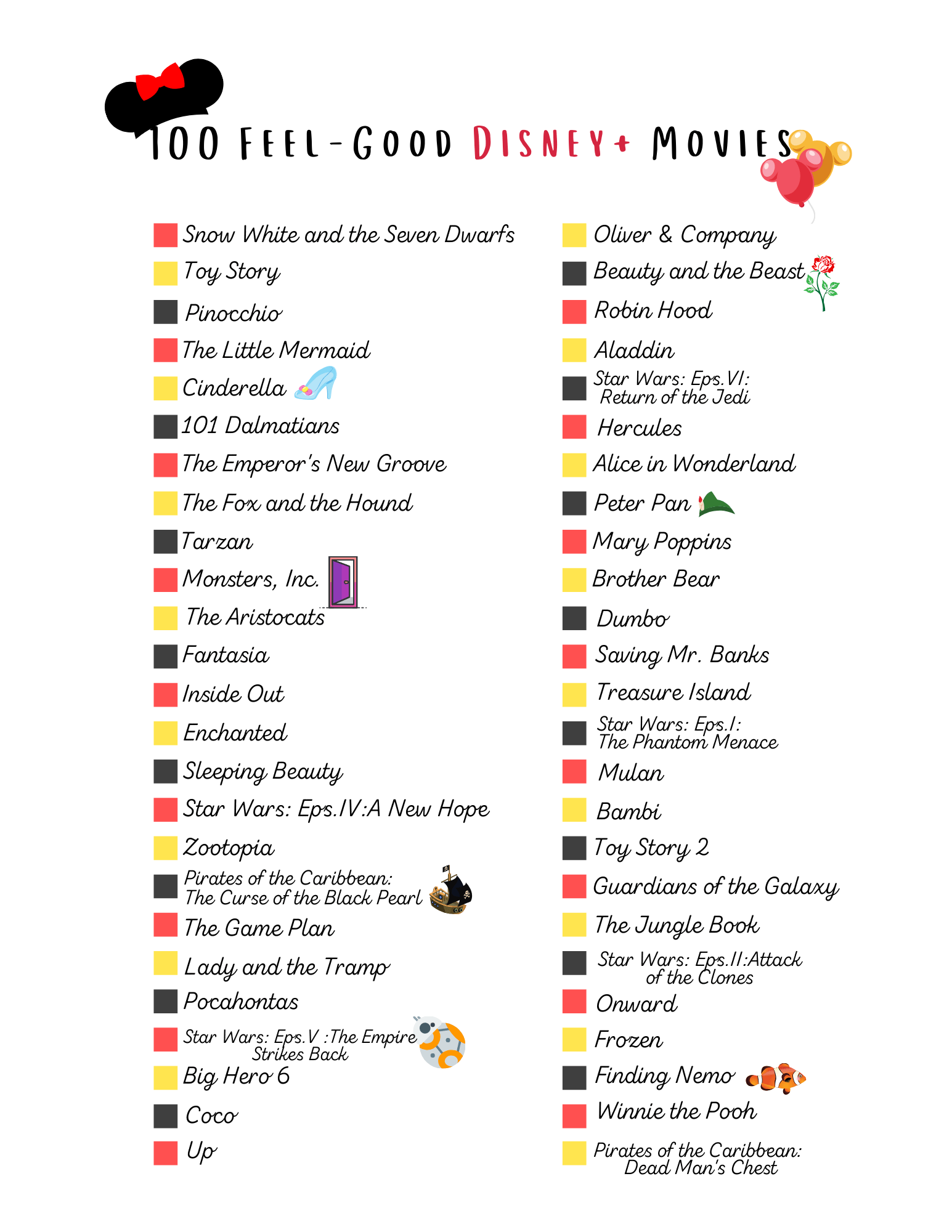 Printable List Of Disney Animated Movies