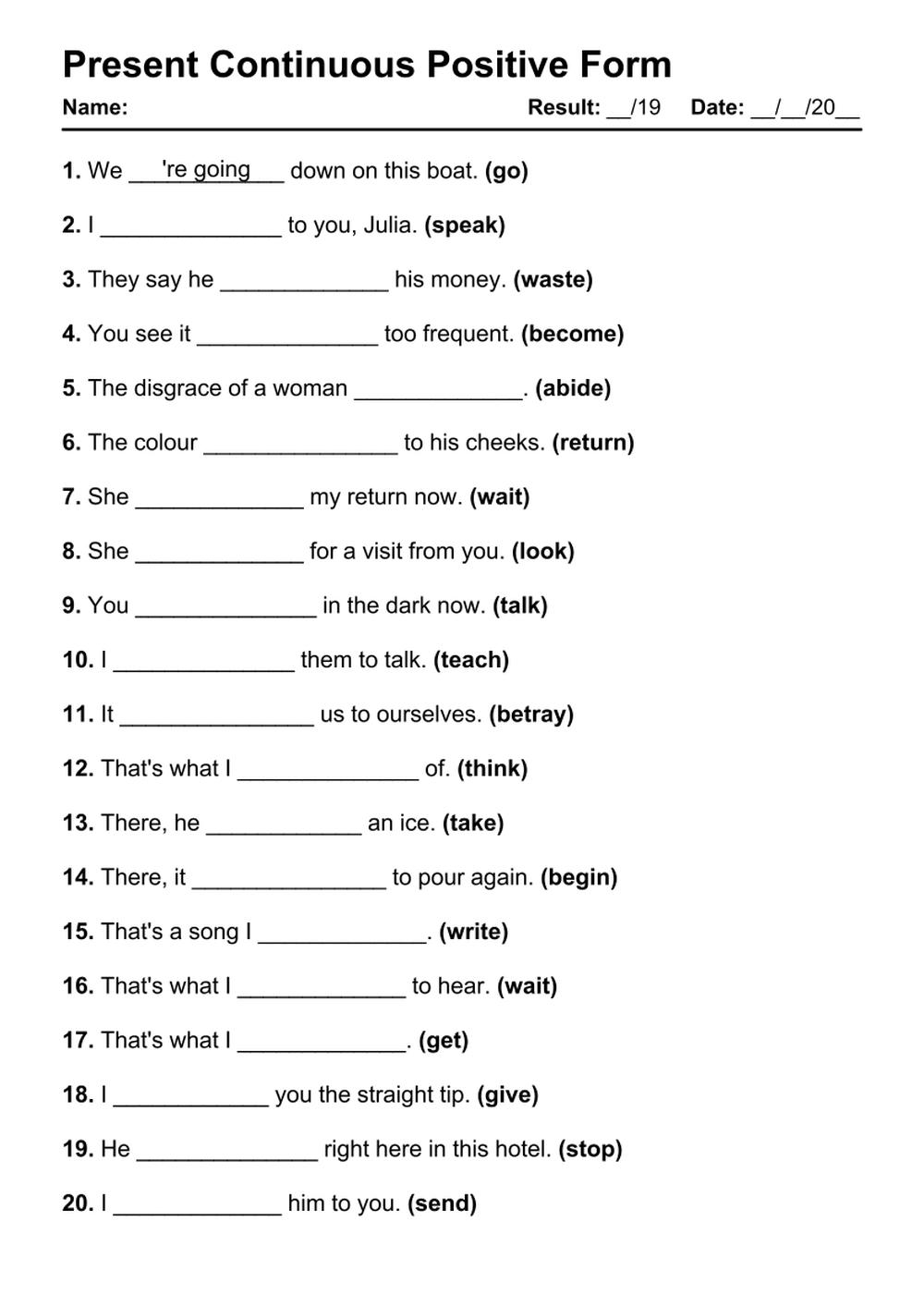 101 Present Continuous Positive PDF Worksheets With Answers Grammarism 101 Present Continuous Positive PDF Worksheets With Answers Grammarism