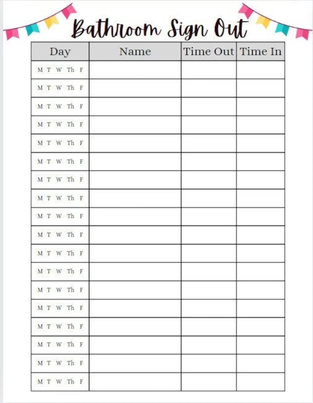 Bathroom Sign Out Sheets Printable