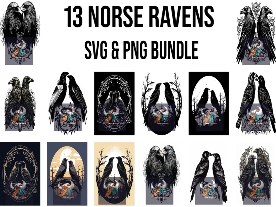 13 Odin s Ravens SVG And PNG Bundle Hugin And Munin Norse Mythology Digital Files For Laser Engraving CNC Decals And T shirt Designs Etsy
