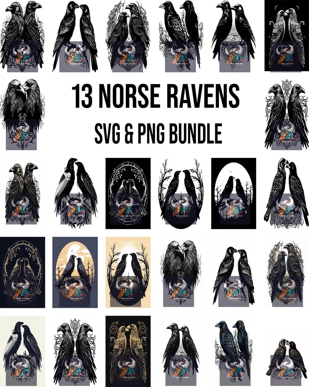 13 Odin s Ravens SVG And PNG Bundle Hugin And Munin Norse Mythology Digital Files For Laser Engraving CNC Decals And T shirt Designs Etsy