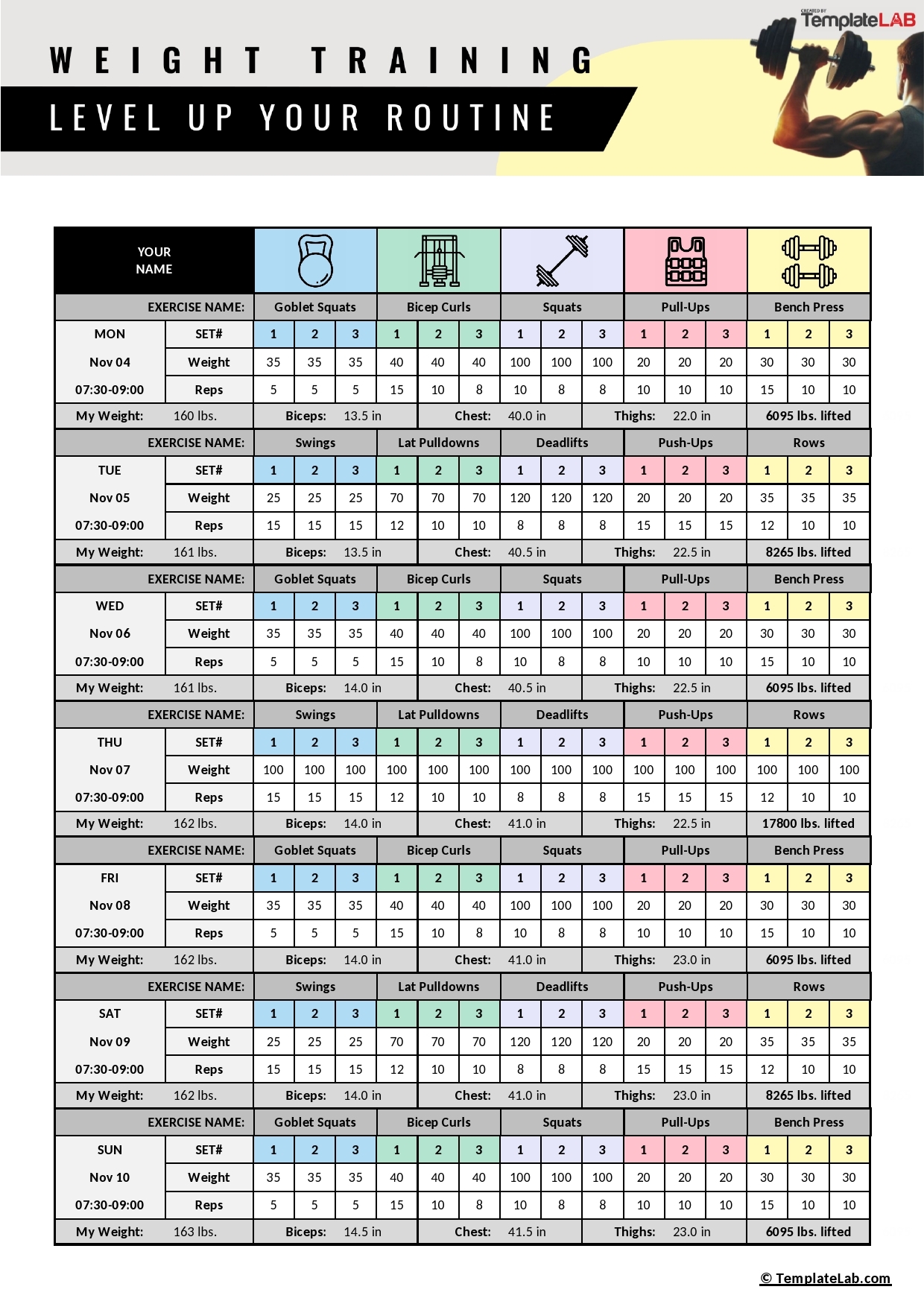 Free Printable Weight Lifting Chart