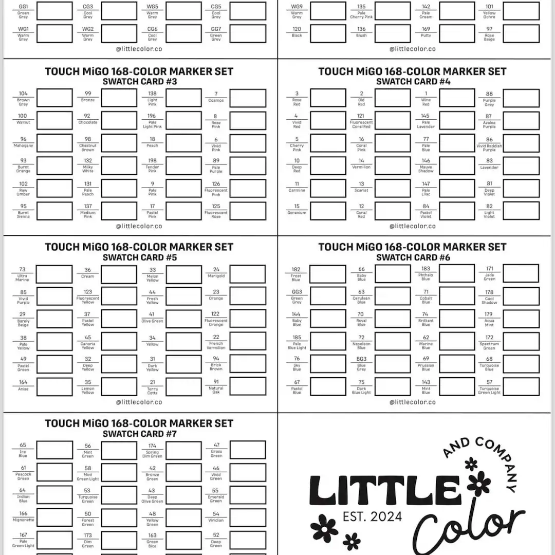 168 color Marker Set By Touch Migo Swatch Card Printable Alcohol Markers Swatch Card Etsy