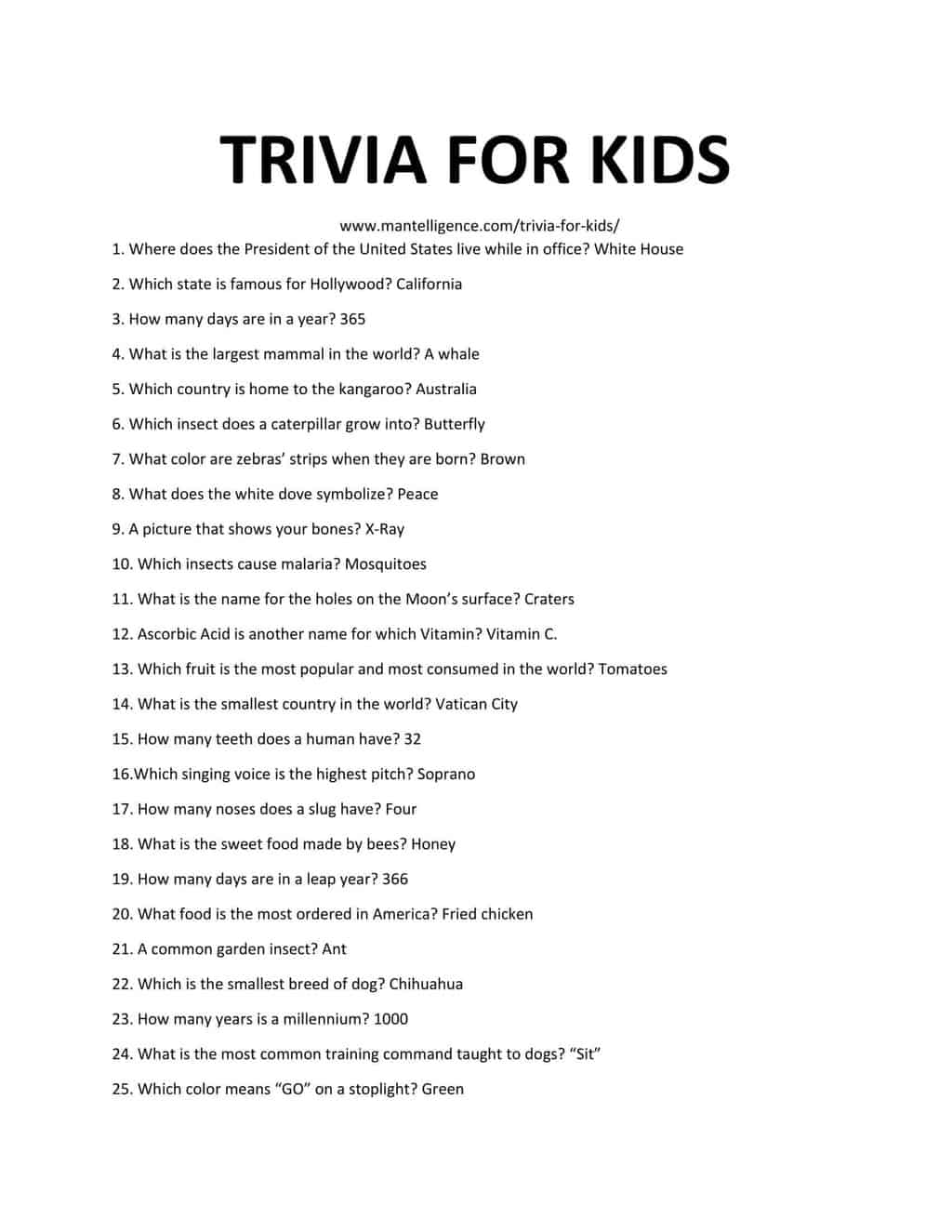 192 Kids Trivia Questions Answers Easy To Hard Mantelligence 192 Kids Trivia Questions Answers Easy To Hard Mantelligence