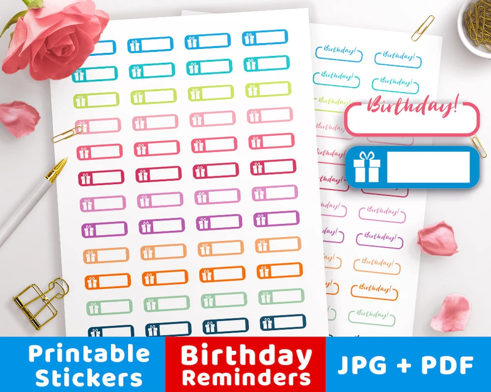 2 Birthday Reminder Printable Planner Stickers The Digital Download Shop