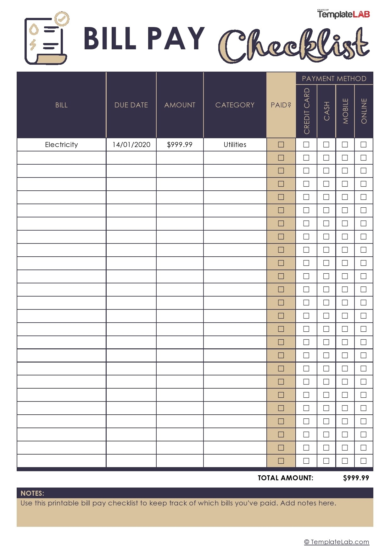 Free Printable Bill Payment Schedule
