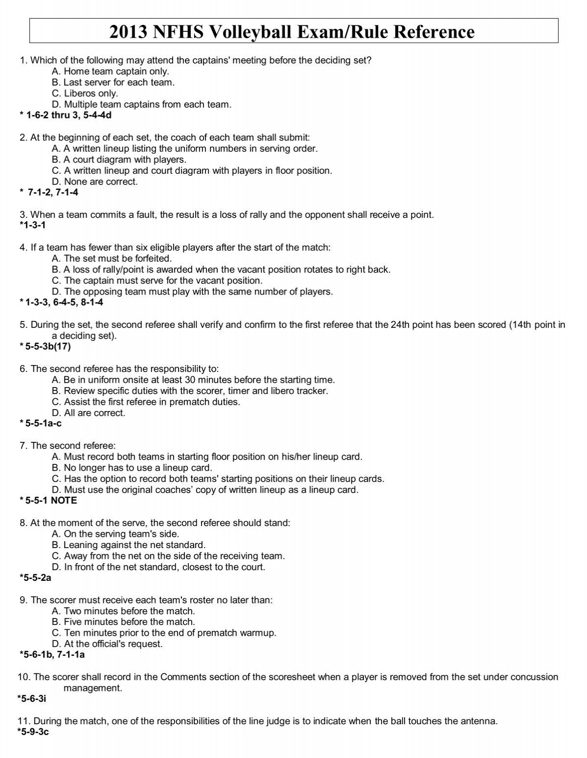 2013 NFHS Volleyball Exam Rule Reference Kshsaa 2013 NFHS Volleyball Exam Rule Reference Kshsaa