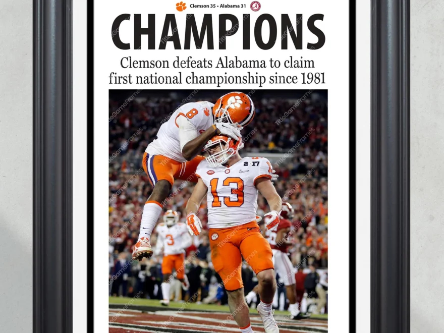 2016 Clemson Tigers NCAA College Football National Champions Framed Front Page Newspaper Print Etsy