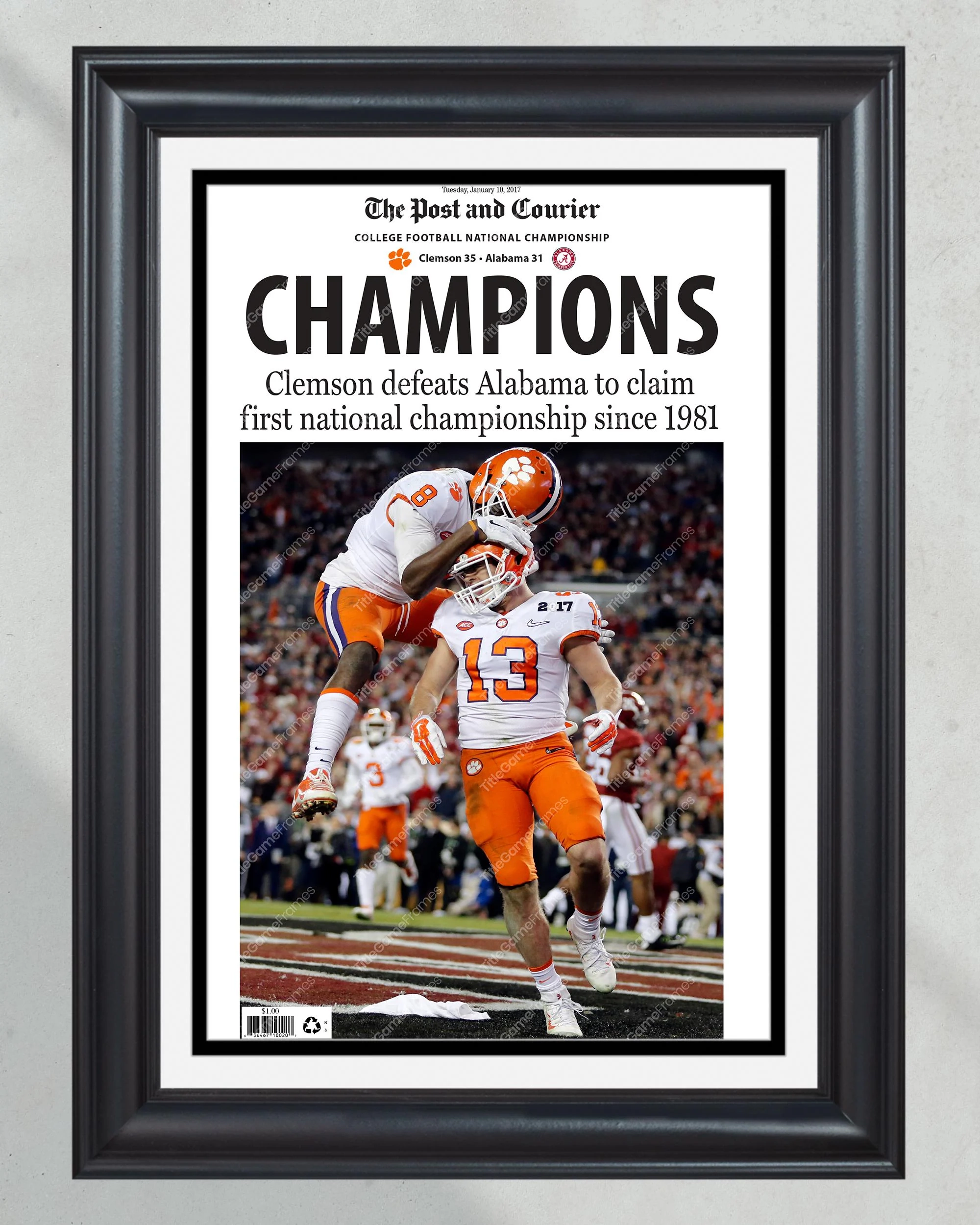 2016 Clemson Tigers NCAA College Football National Champions Framed Front Page Newspaper Print Etsy