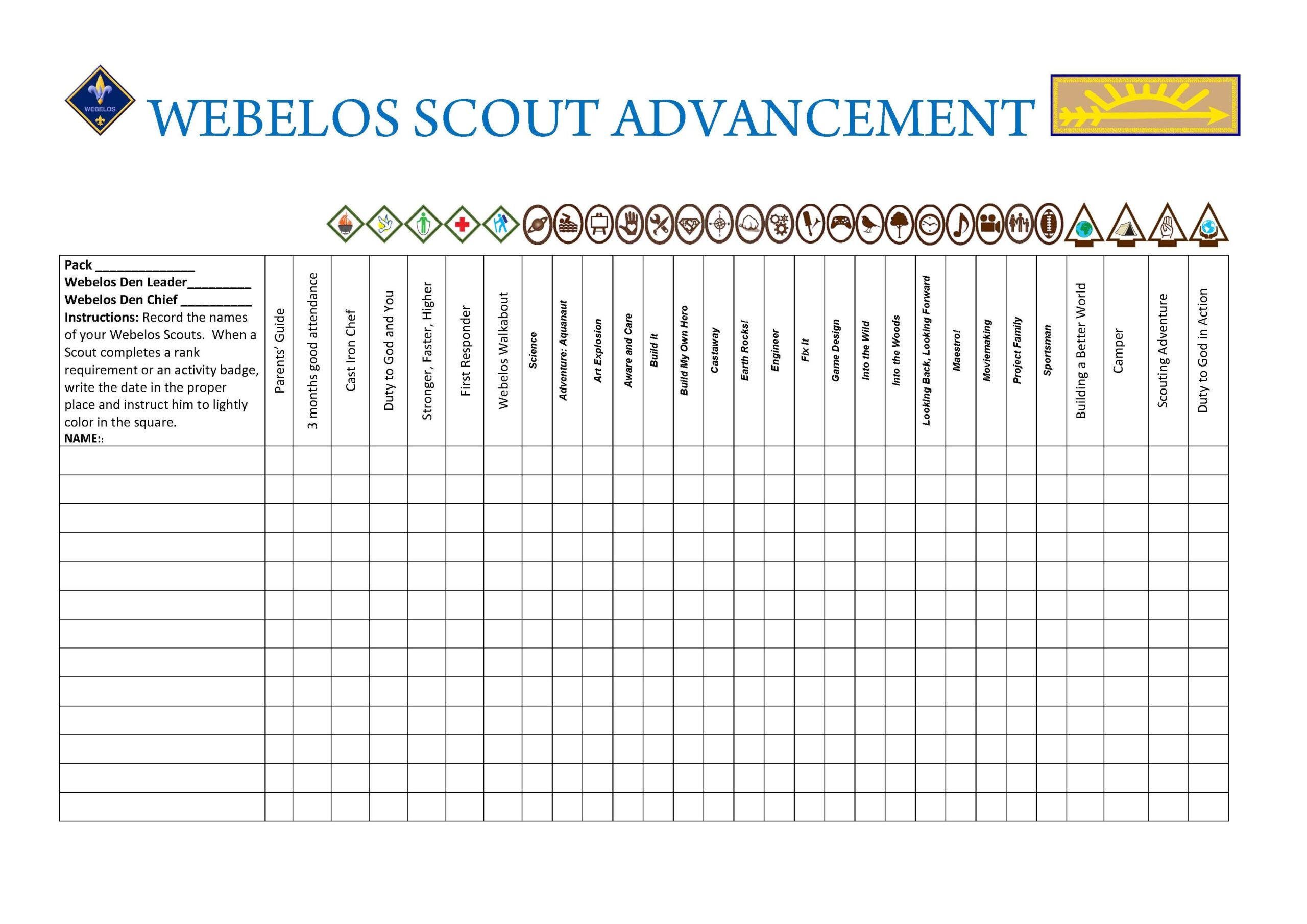 Cub Scout Advancement Sheets Printable