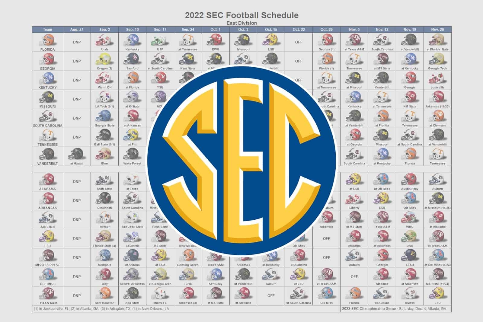 2022 SEC Football Helmet Schedule 2022 SEC Football Helmet Schedule