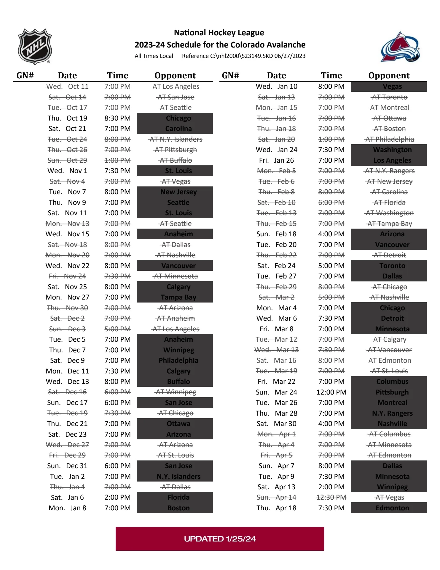 2023 2024 Colorado Avalanche Schedule
