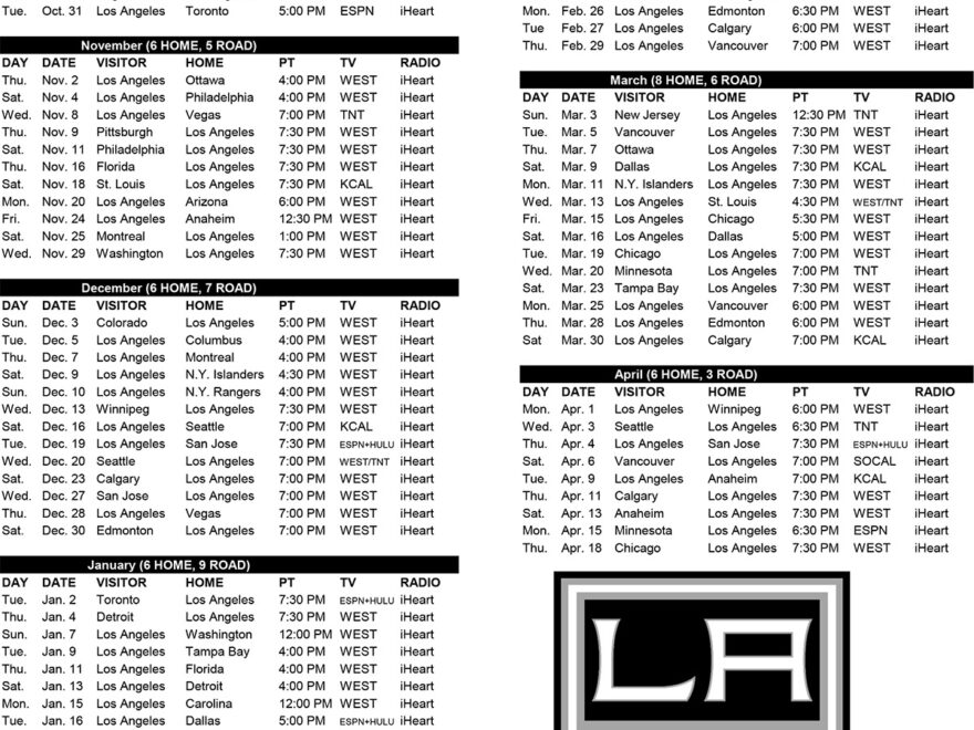 2023 24 Kings Schedule Comprehensive Smaller LA Kings Insider