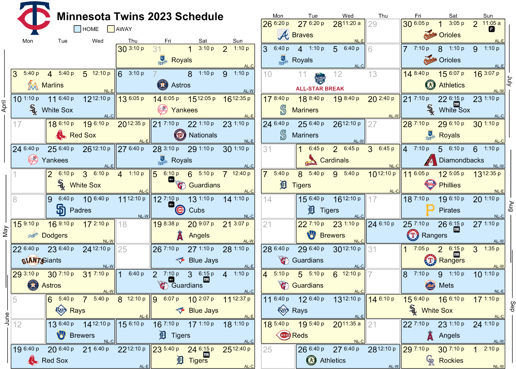 Minnesota Twins Tv Schedule Printable
