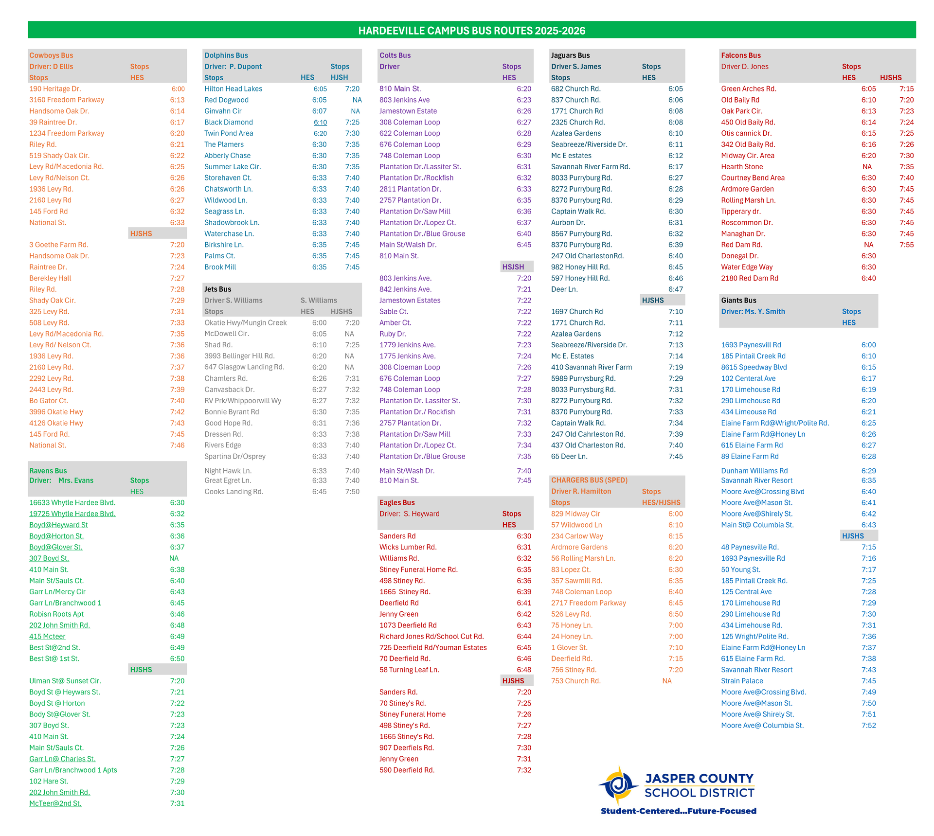 2024 2025 Bus Routes Transportation Jasper County School District