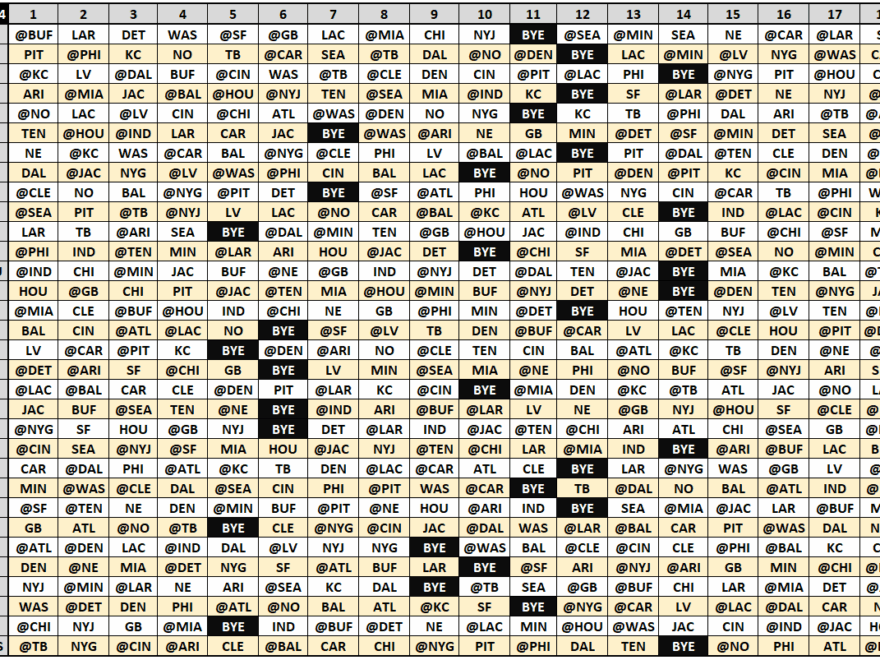 2024 NFL Schedule Team Grid Worksheets Library