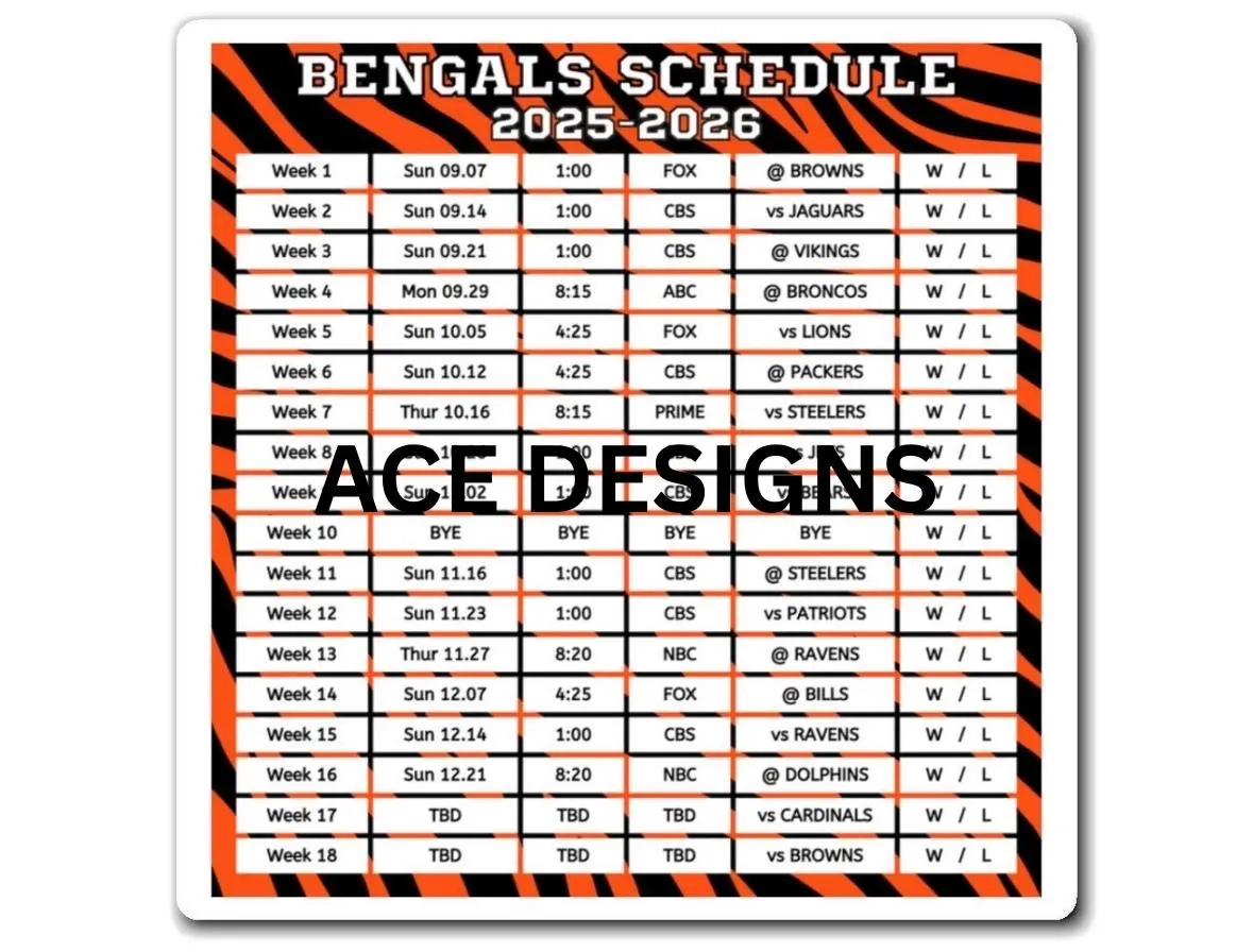 2025 2026 CINCINNATI Bengals Schedule Magnet 6 X 6 Inches Nfl Football Season Tracker Etsy