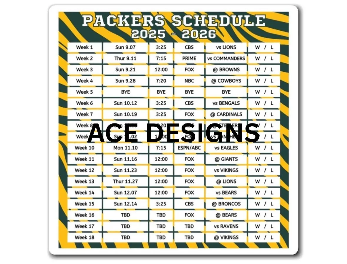 2025-2026 Green Bay Packer Schedule Printable