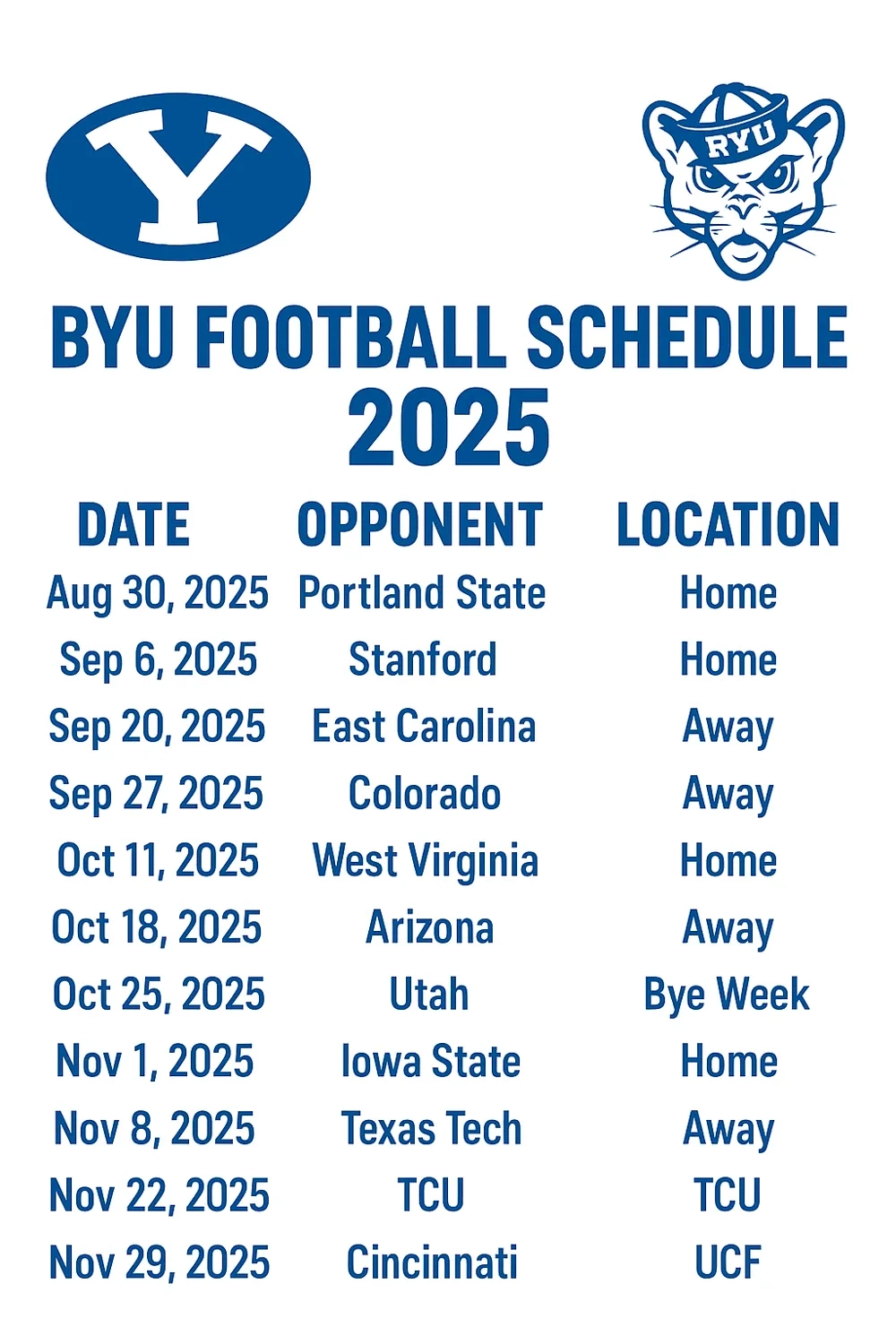 Byu Football Tv Schedule 2026 Printable