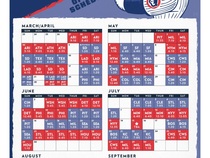 2025 cubs schedule poster 11x17 r chicubs
