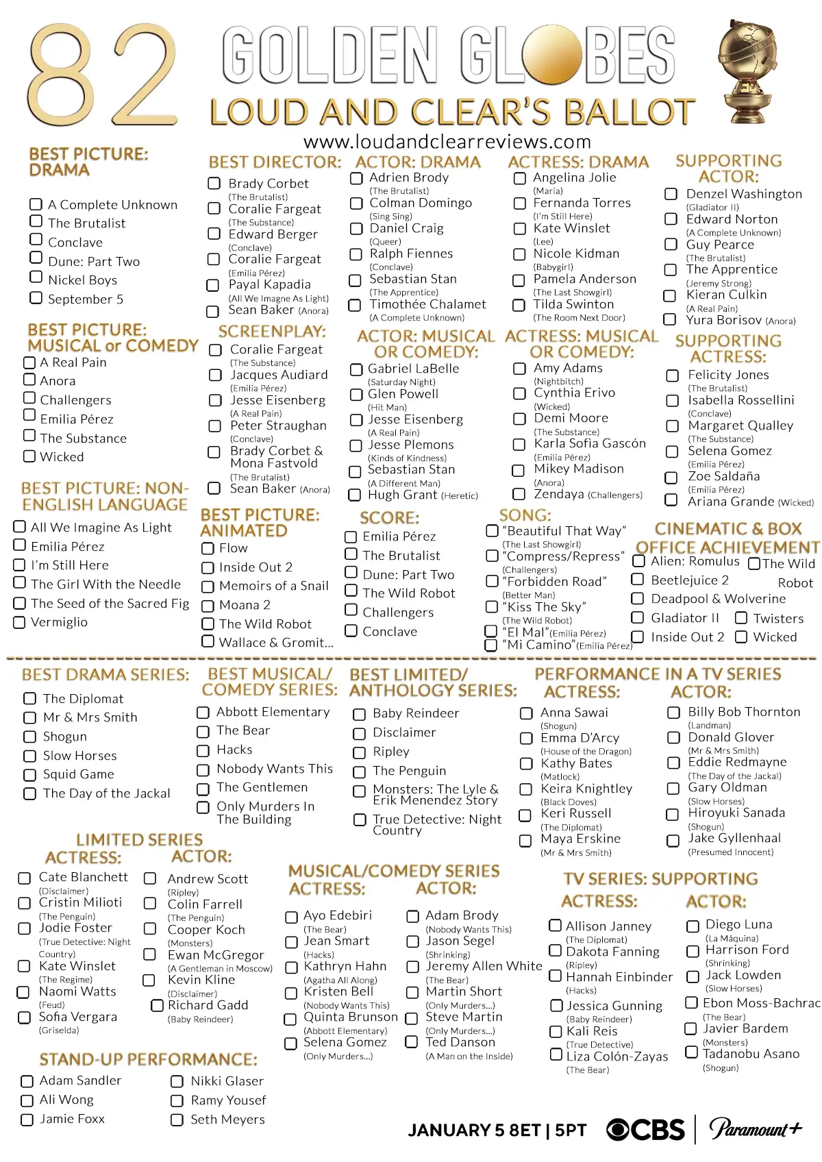 2025 Golden Globes Download PDF Ballot Sheet Loud And Clear Reviews