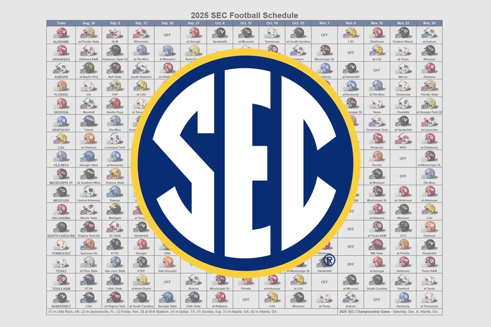 2025 SEC Football Helmet Schedule