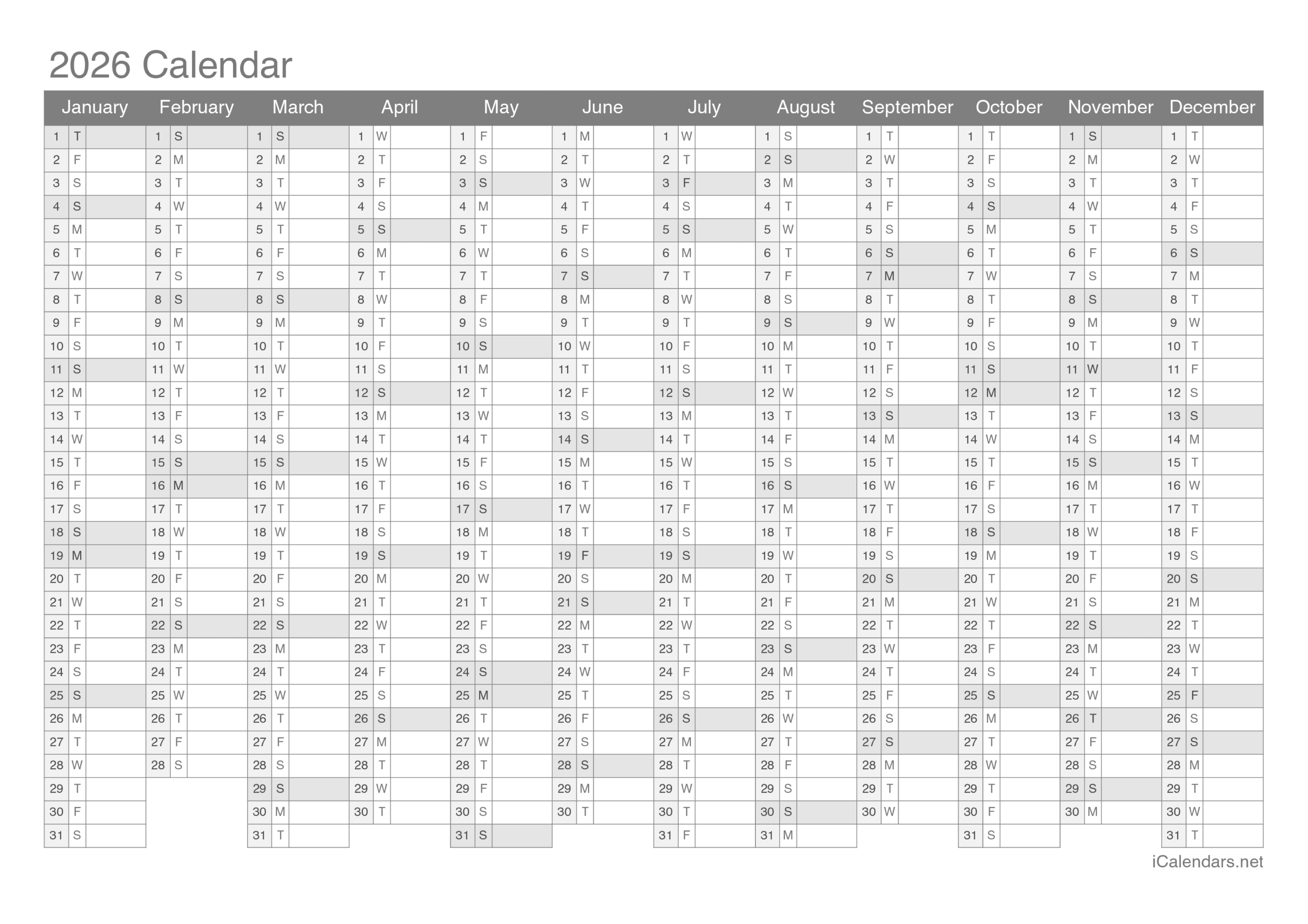 2026 A3 Year Planner Printable