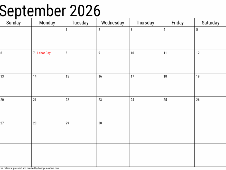 2026 September Calendars Handy Calendars