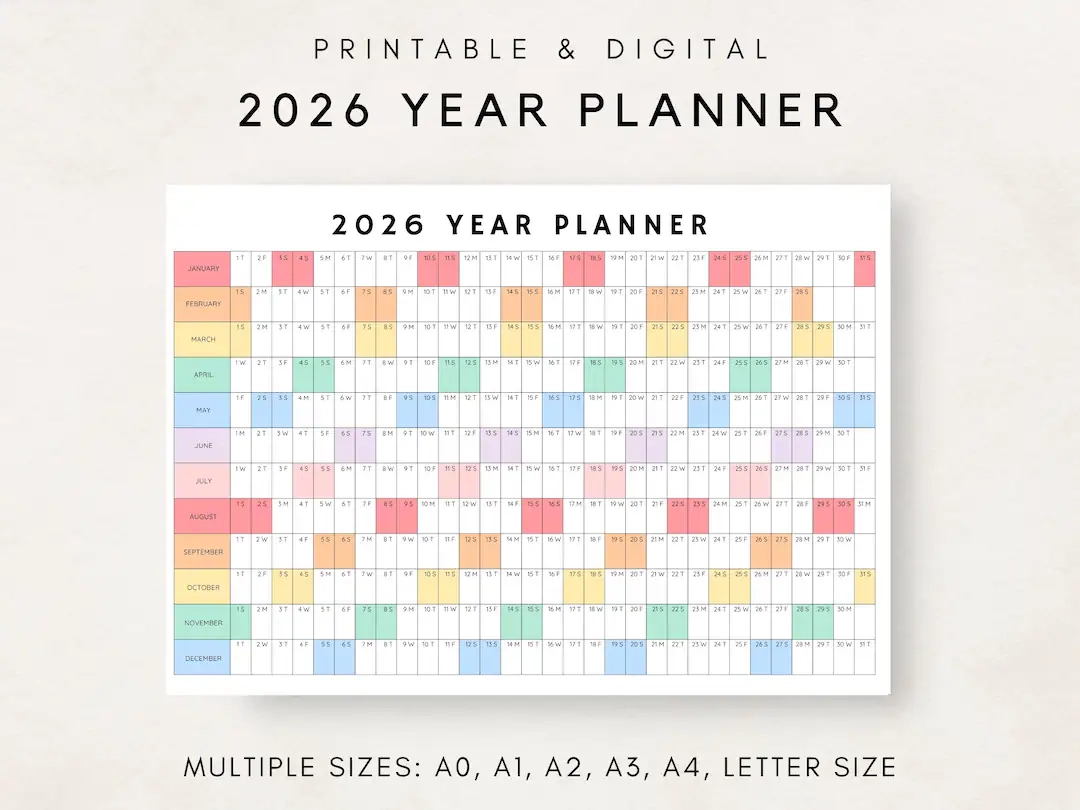 2026 Yearly Planner 2026 Year Planner Printable Yearly Planning Calendar 2026 Agenda Yearly Wall Calendar Year At A Glance 2026 Plan Etsy