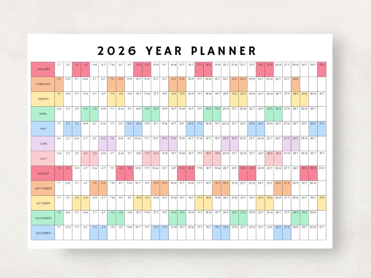 2026 Year Planner Printable A4 2026 Year Planner Printable A4