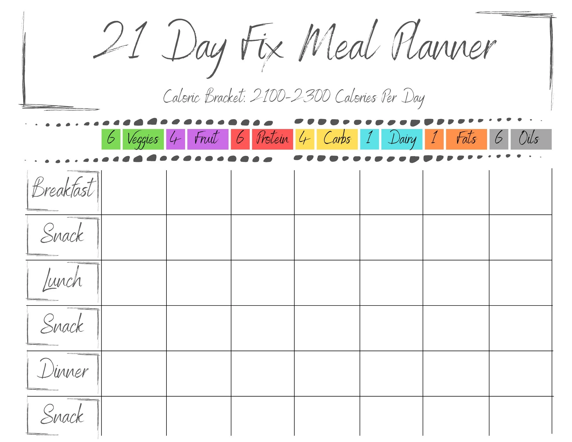 21 Day Fix Printable Sheets