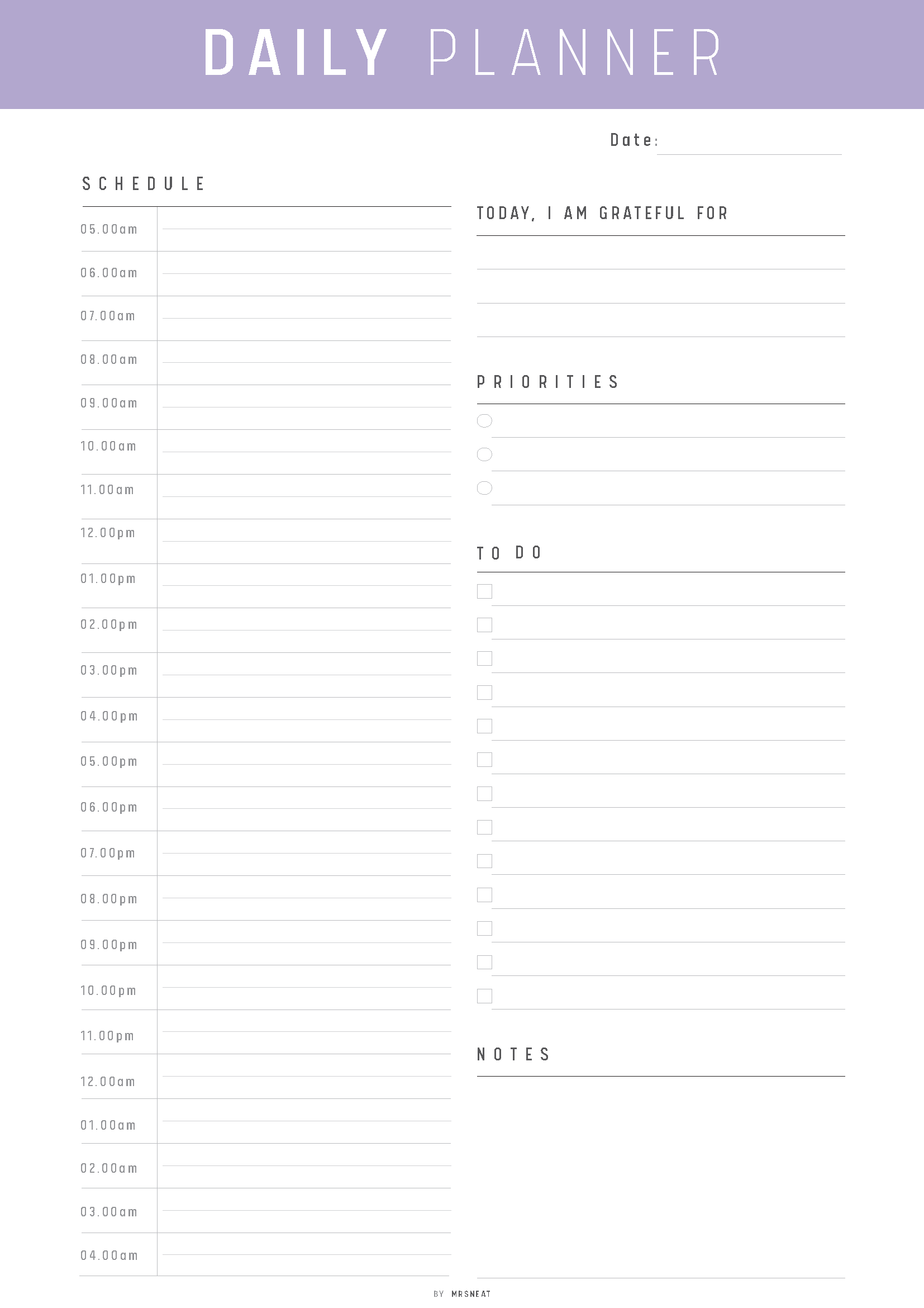 24 Hour Daily Schedule Template M257 Mrsneat