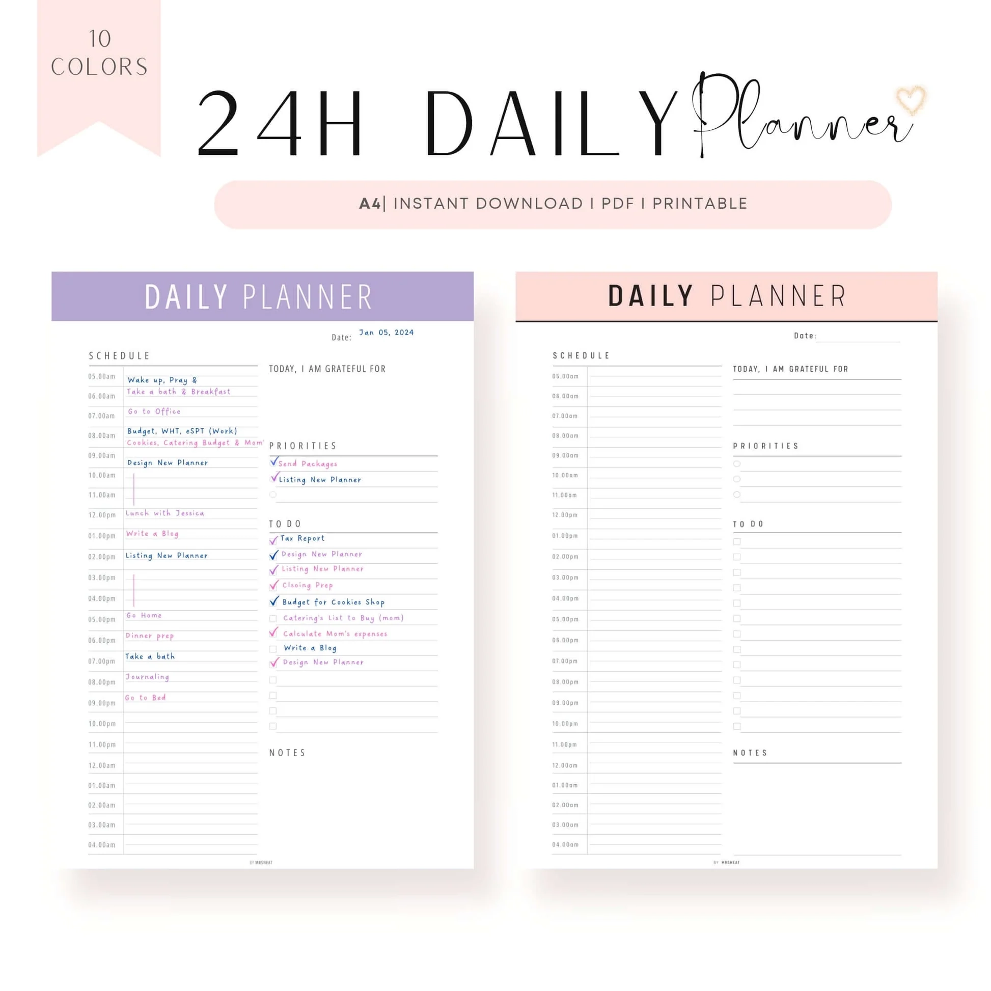 24 Hours Daily Schedule Printables