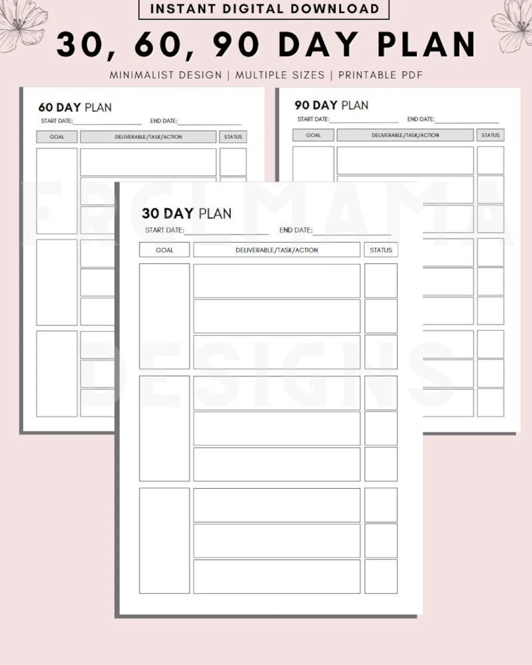 30 60 90 Day Plan Template Printable Fitness Goal Planner digital Download Etsy