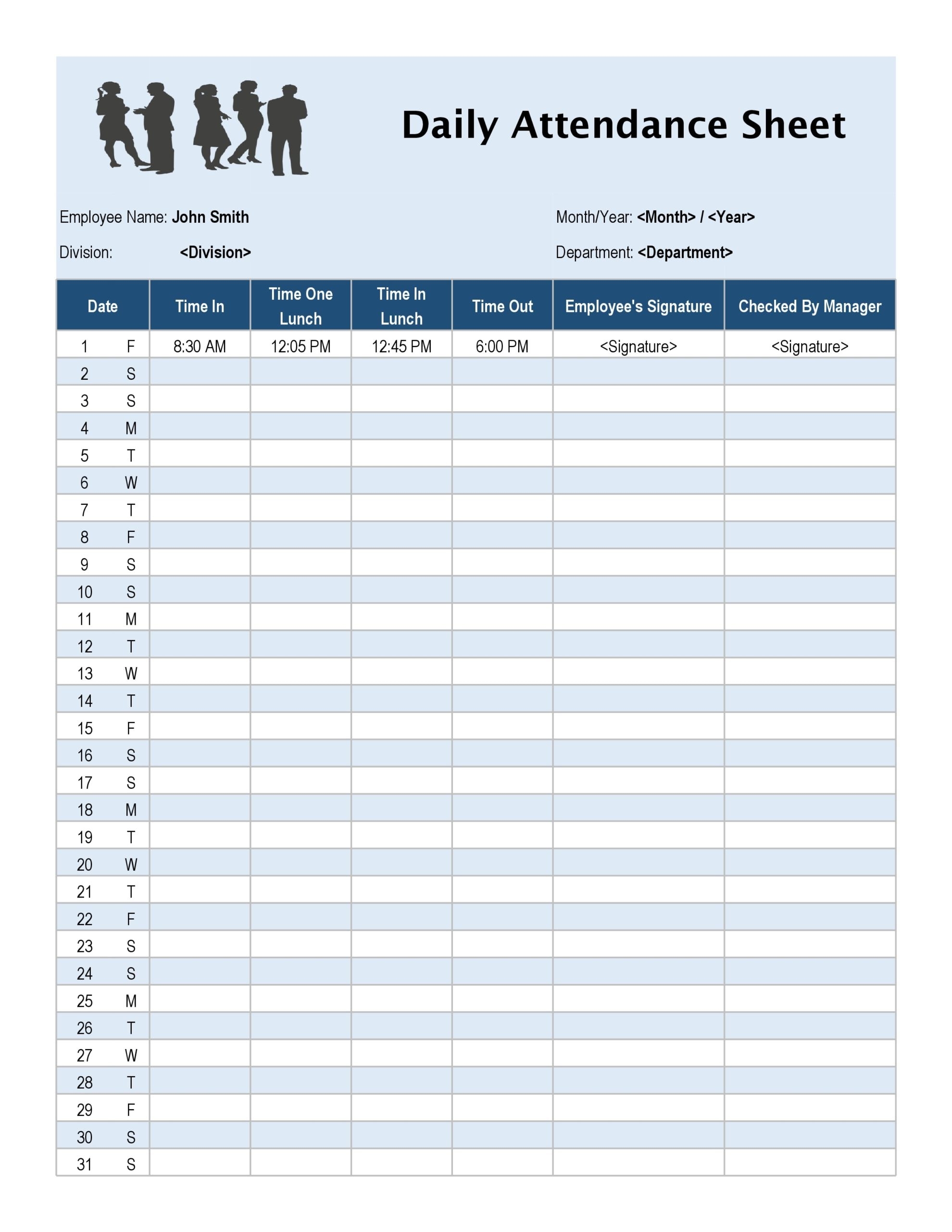 30 Printable Attendance Sheet Templates Free TemplateArchive