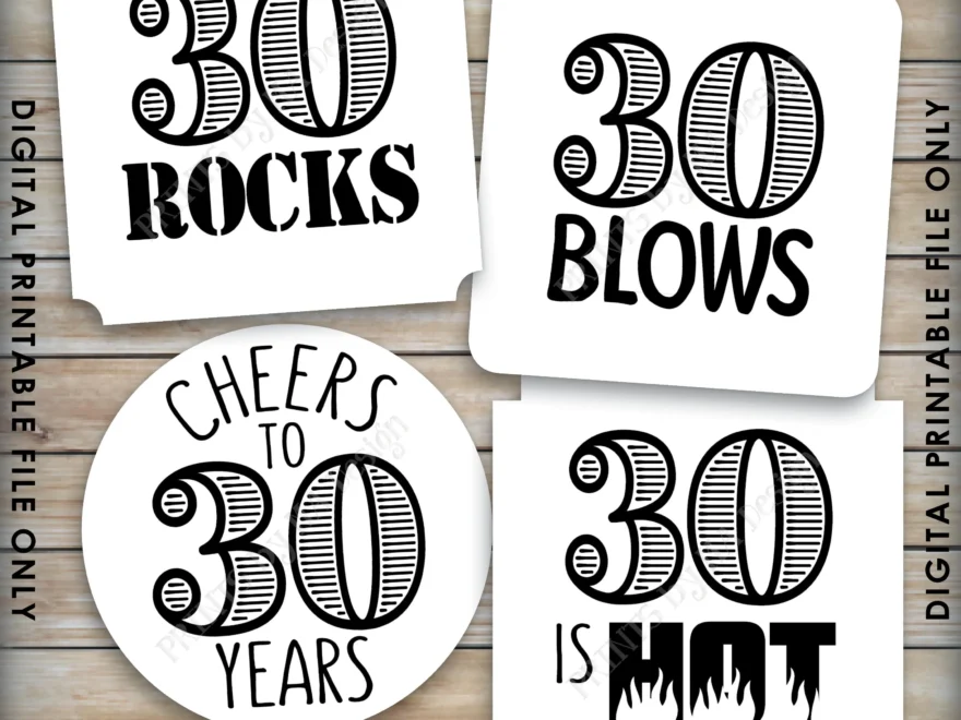 30th Birthday Party Candy Signs Candy Bar 30 Sucks Blows Rocks Kiss 20s Goodbye PRINTABLE Square 3x3 Tags On 8 5x11 Instant Download