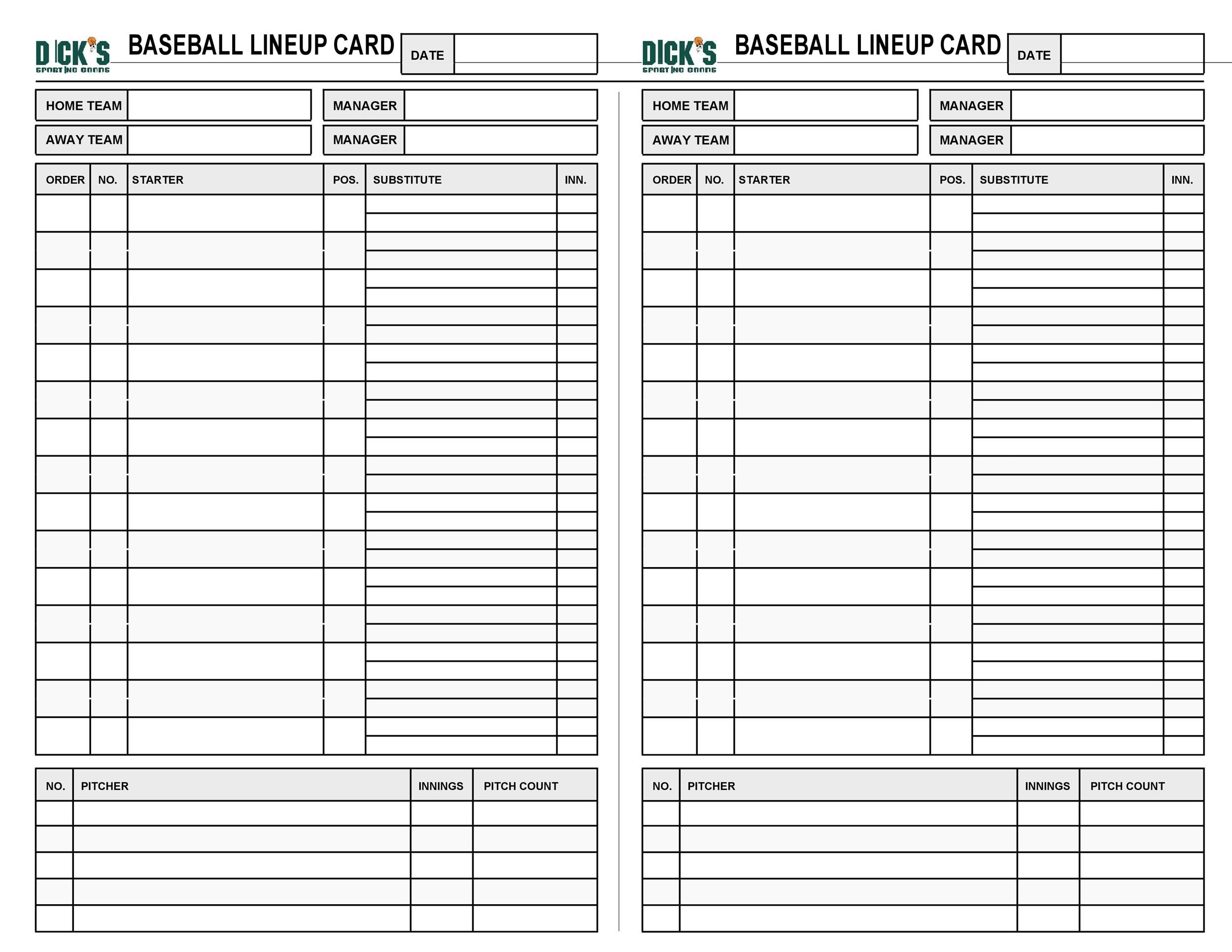 Printable Batting Order Sheet Printable Batting Order Sheet