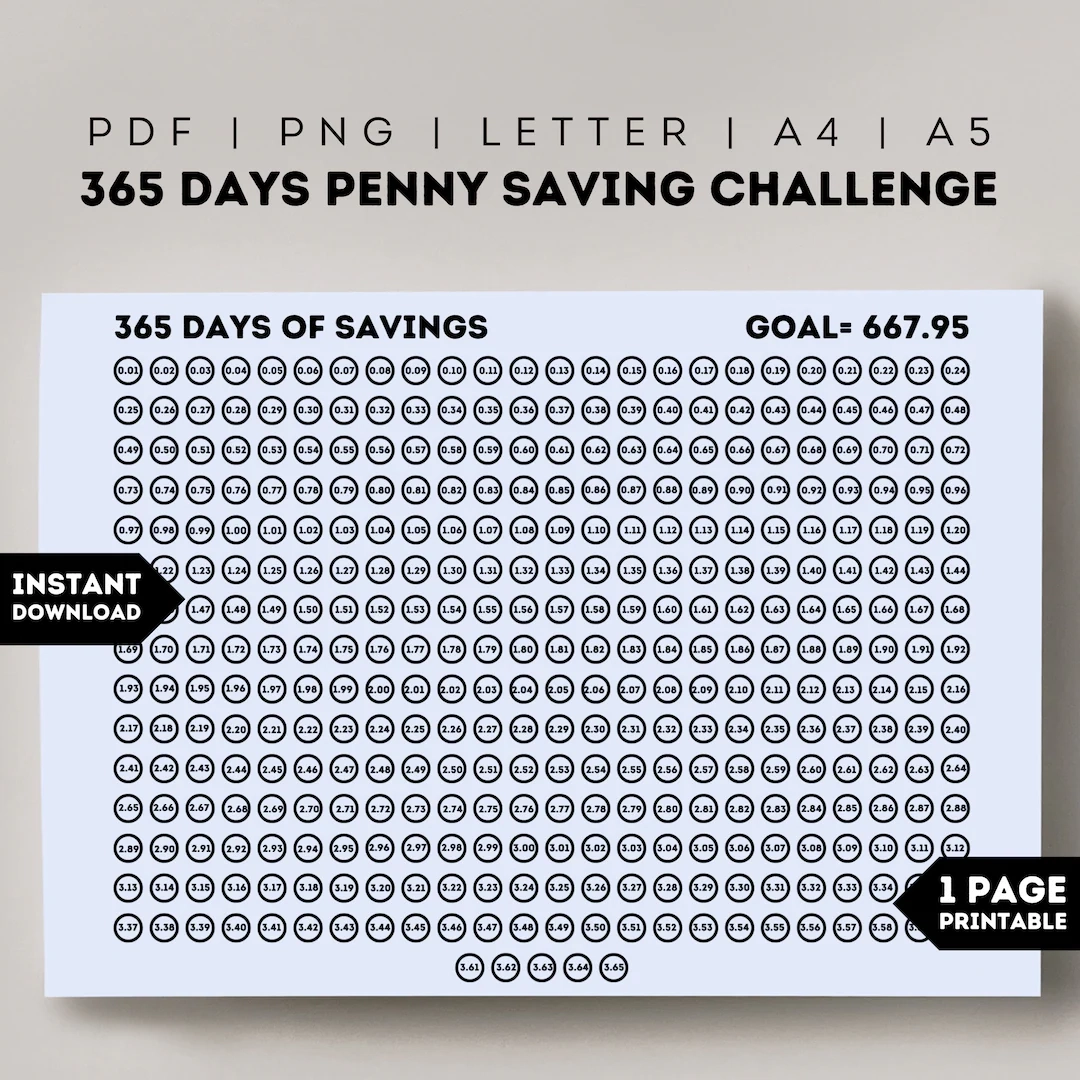 365 Day Money Challenge Printable Chart