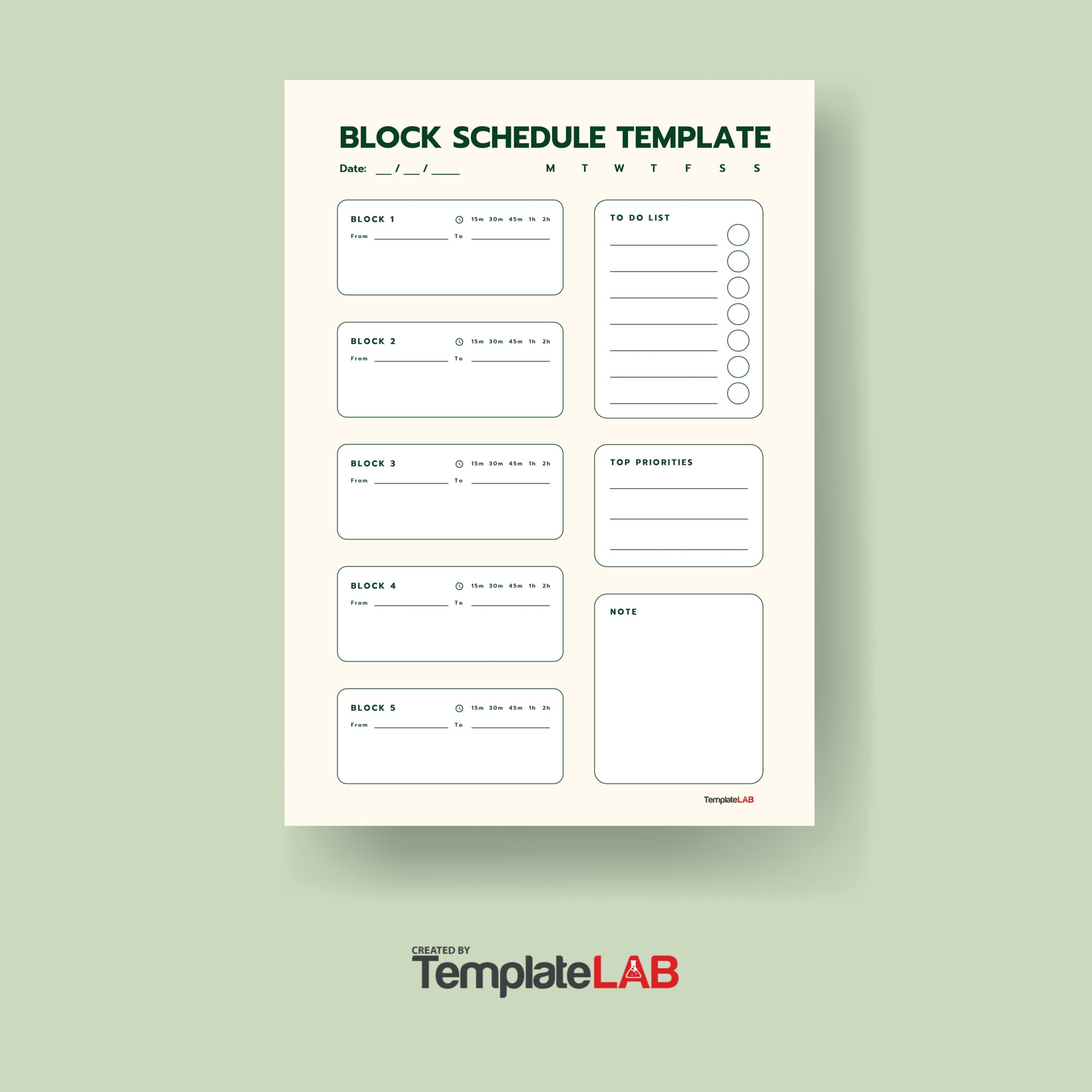 Block Schedule Template Calendar Free Printable