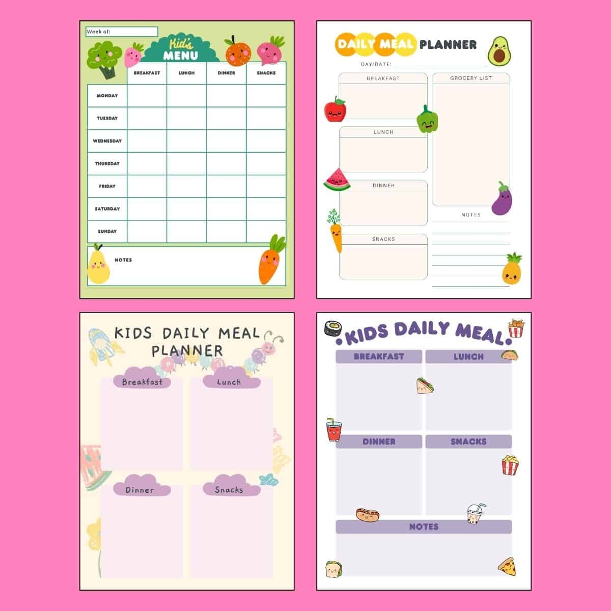 4 Kids Meal Planner Templates Free Printable Menu Pages