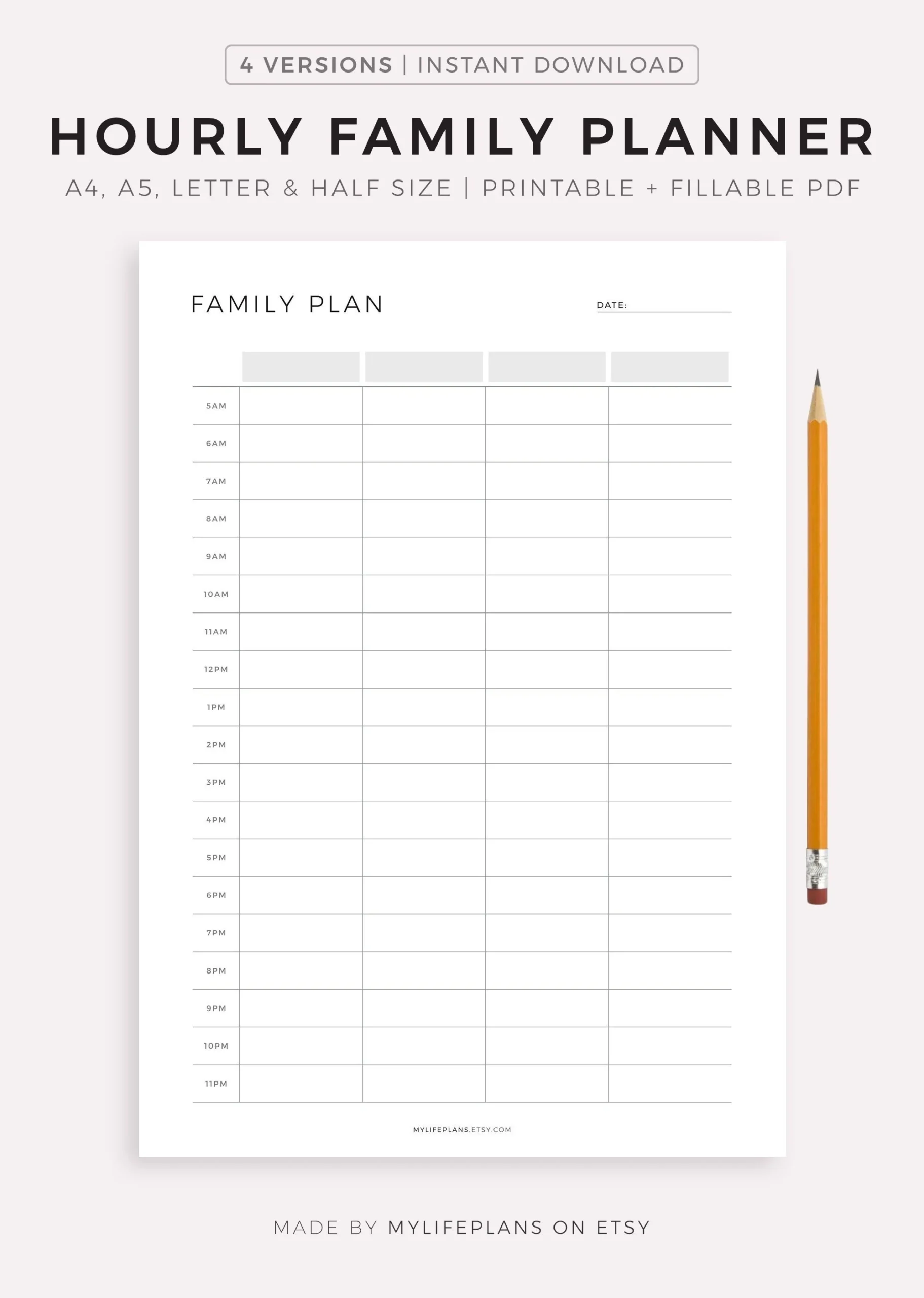 4 Person Weekly Planner Etsy